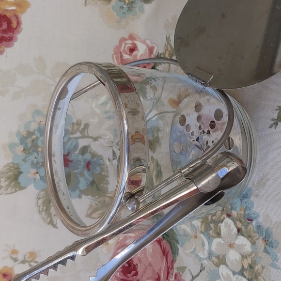 Vintage Etched Crystal Ice Bucket with Stainless Steel Lid and Tongs - Picture 12 of 15